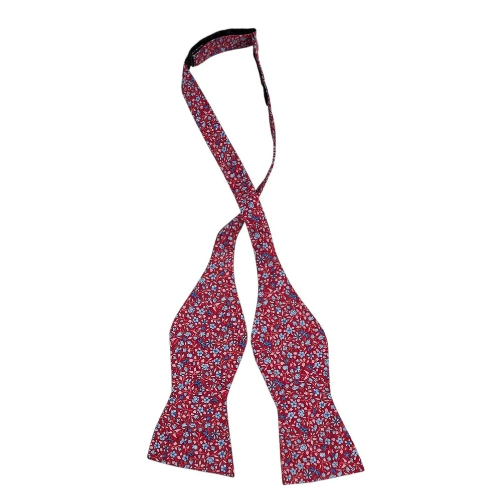 CREMIEUX Floral Silk Self-Tie Bow Tie Red Blue Adjustable 100% Silk Preppy